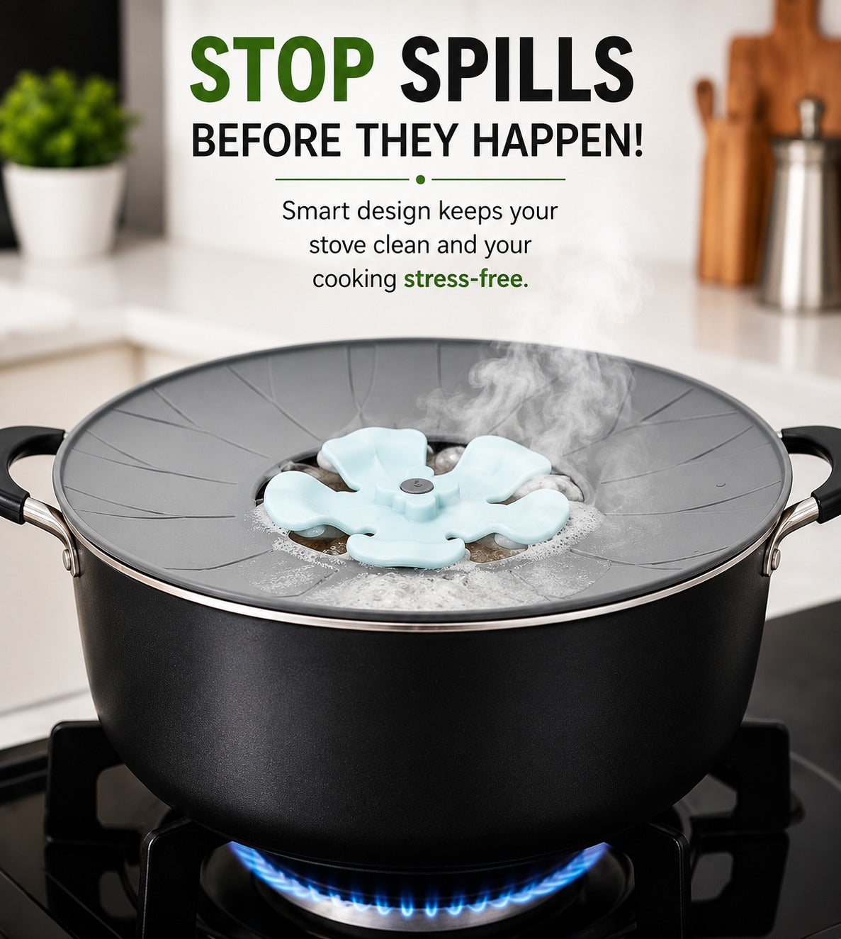 Silicone Spill Stop Lid | Anti Overflow Pot Cover | Heat Resistant Kitchen Lid