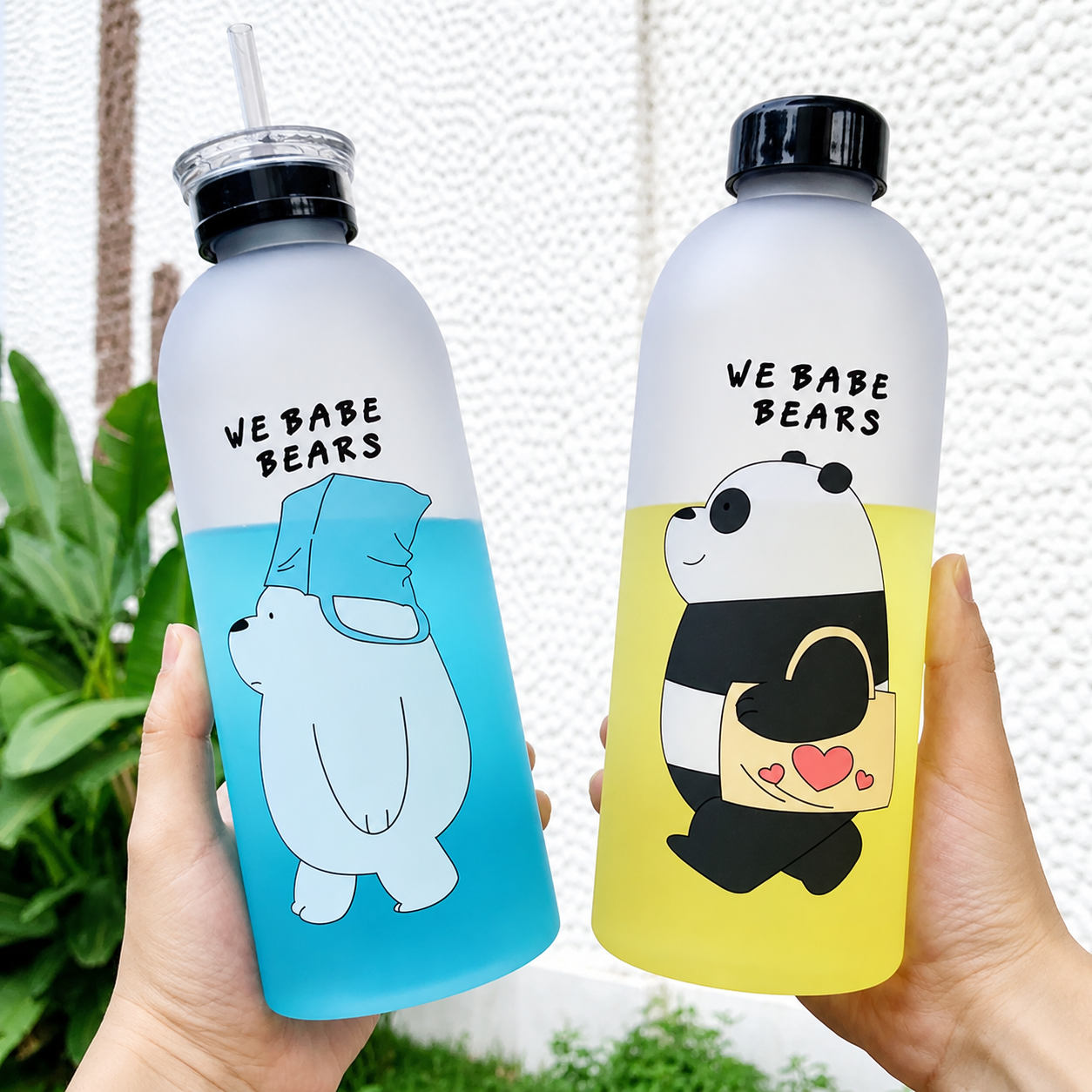 Cute We Bare Bears Frosted Water Bottle – Leakproof Reusable Drinking Bottle