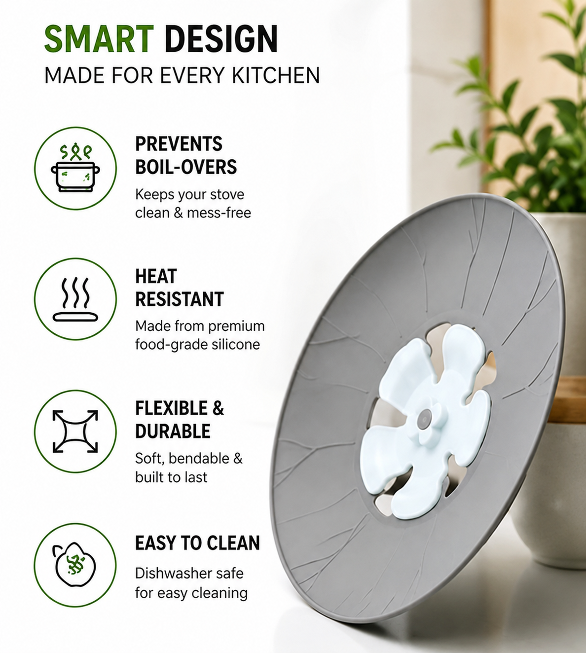 Silicone Spill Stop Lid | Anti Overflow Pot Cover | Heat Resistant Kitchen Lid
