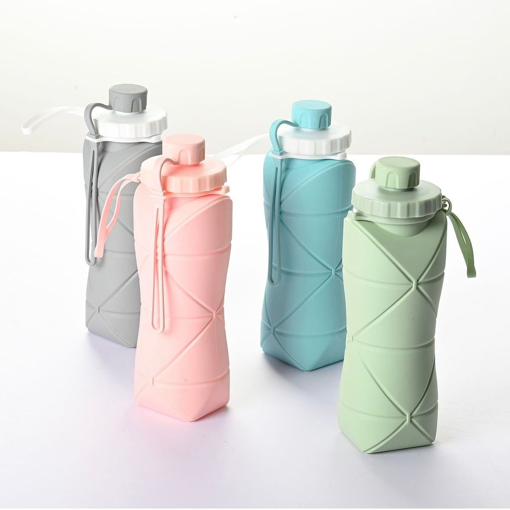 (Free Delivery) Foldable Silicone Water Bottle 600ML RANDOM COLOURS